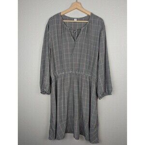 Old Navy Dress Womens 2XL Black Plaid Long Sleeve V Neck Rayon Checkered Casual